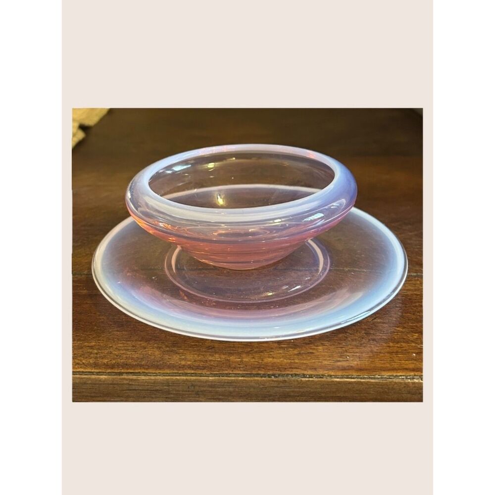 ✨ FOSTORIA SEASCAPE PINK OPALESCENT CONDIMENT AND PLATE SET NO CHIPS NO CRACKS